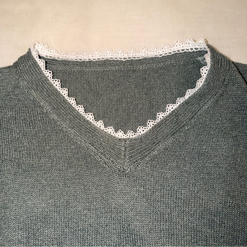 Sage Green Puff Sleeve Knit Sweater Cottagecore Romantic M NWOT - Picture 2 of 6